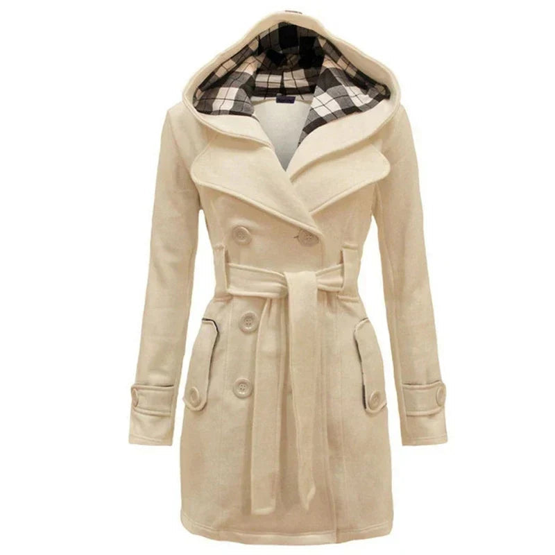 Elegante Warme Dames Trenchcoat Winterjas Met Capuchon - Celeste