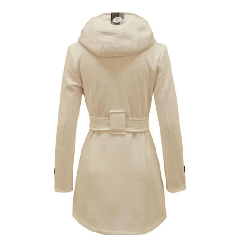 Elegante Warme Dames Trenchcoat Winterjas Met Capuchon - Celeste