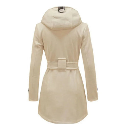 Elegante Warme Dames Trenchcoat Winterjas Met Capuchon - Celeste