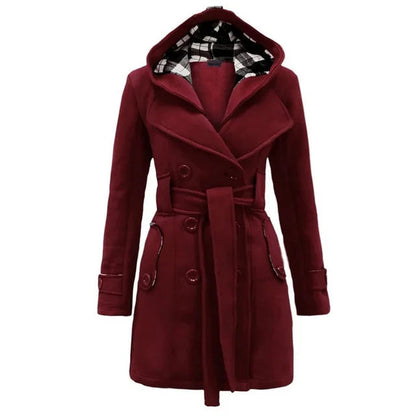 Elegante Warme Dames Trenchcoat Winterjas Met Capuchon - Celeste