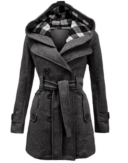 Elegante Warme Dames Trenchcoat Winterjas Met Capuchon - Celeste