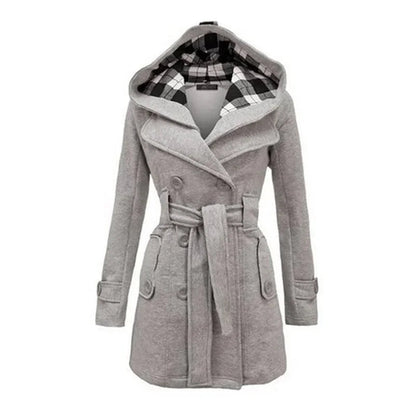 Elegante Warme Dames Trenchcoat Winterjas Met Capuchon - Celeste