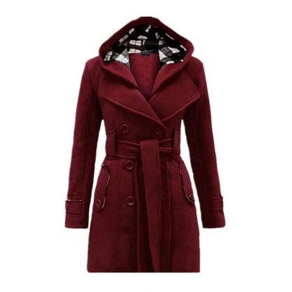 Elegante Warme Dames Trenchcoat Winterjas Met Capuchon - Celeste