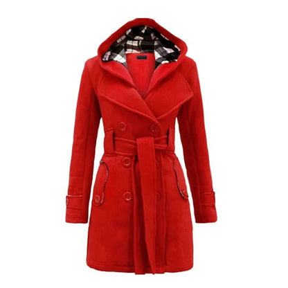 Elegante Warme Dames Trenchcoat Winterjas Met Capuchon - Celeste