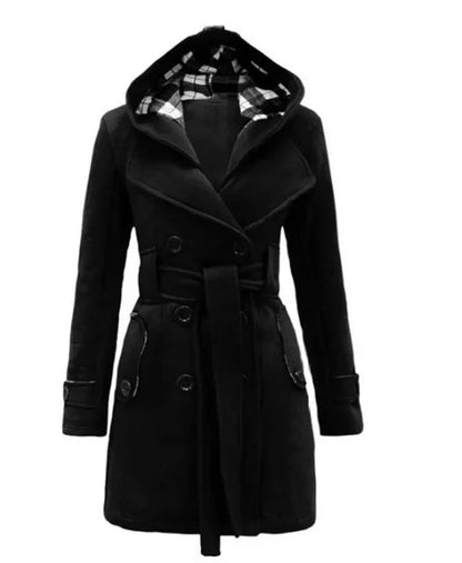 Elegante Warme Dames Trenchcoat Winterjas Met Capuchon - Celeste