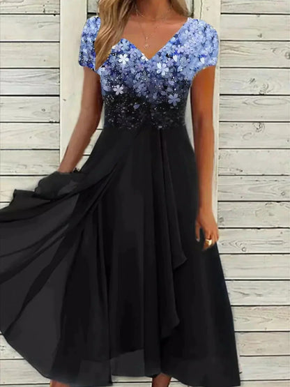 Elegante Bloemenjurk Met V-hals | Korte Mouwen