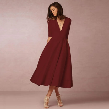 Anna | Elegante Avondjurk Met V-hals | Midi