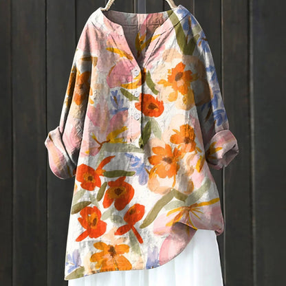 Gebloemde Blouse Met V-hals | Lange Mouw