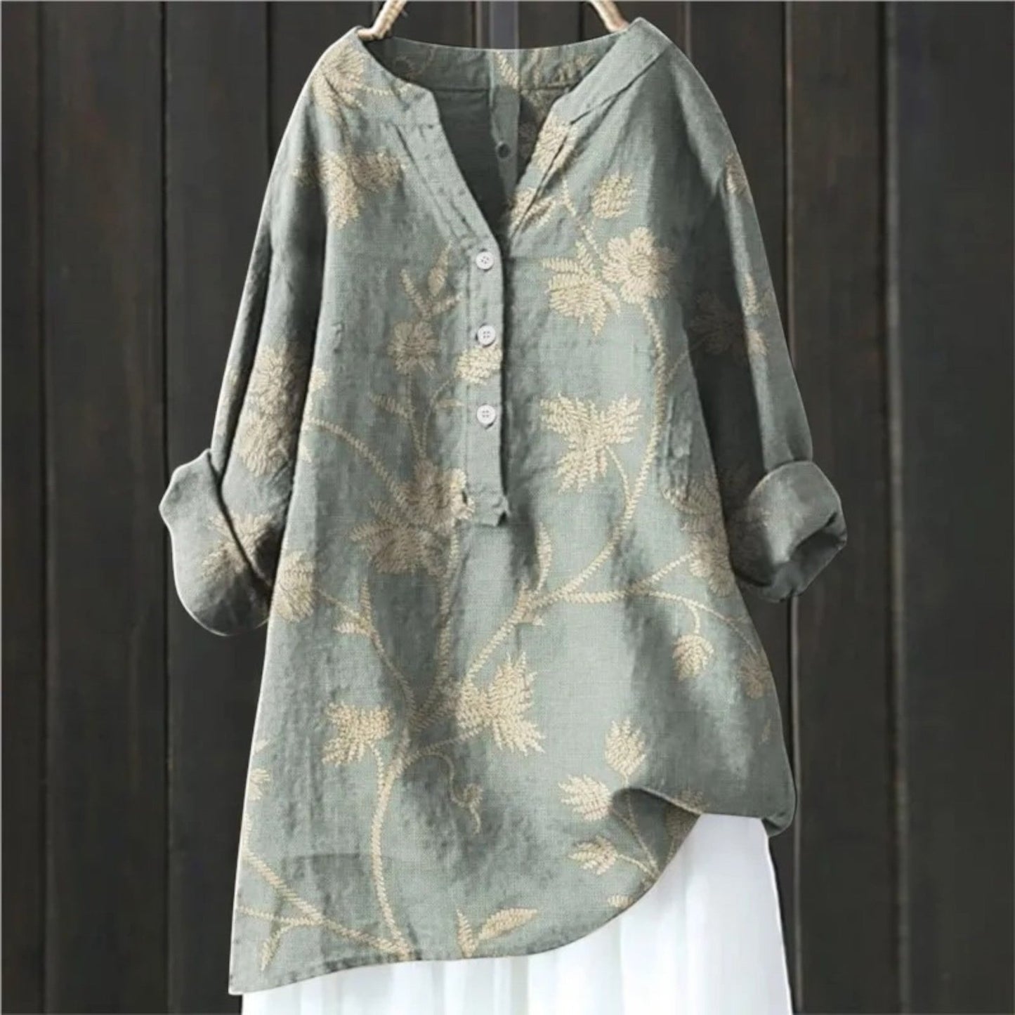 Gebloemde Blouse Met V-hals | Lange Mouw