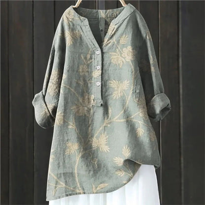 Gebloemde Blouse Met V-hals | Lange Mouw