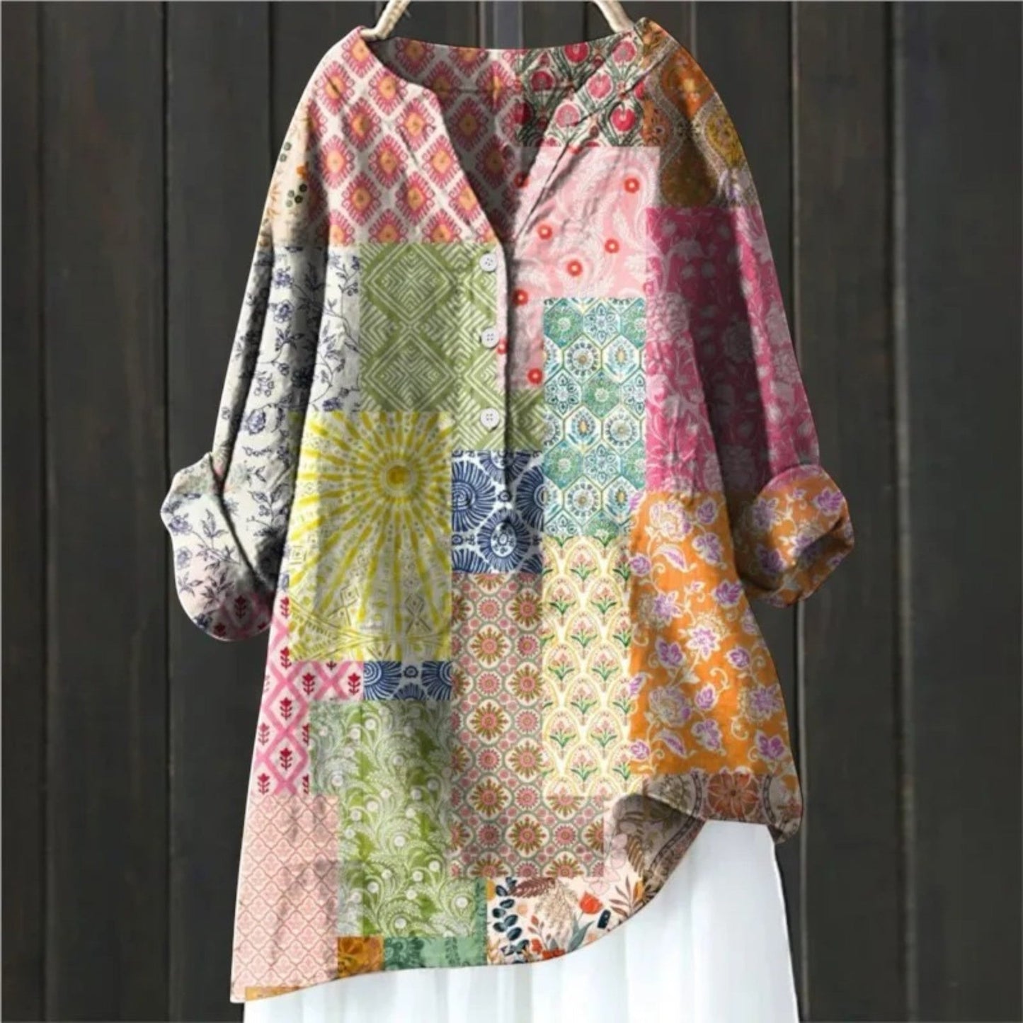 Gebloemde Blouse Met V-hals | Lange Mouw