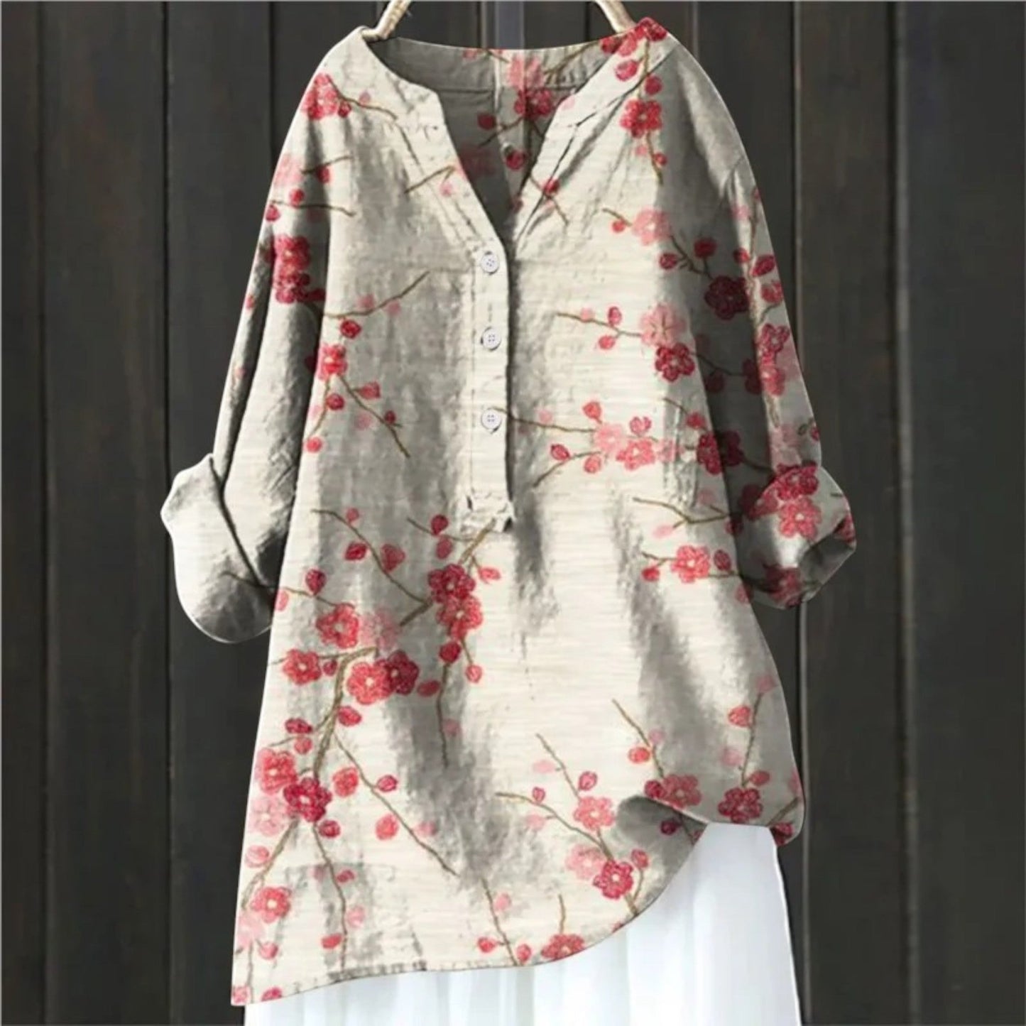 Gebloemde Blouse Met V-hals | Lange Mouw