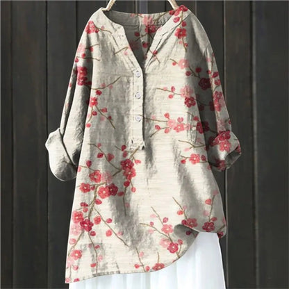 Gebloemde Blouse Met V-hals | Lange Mouw