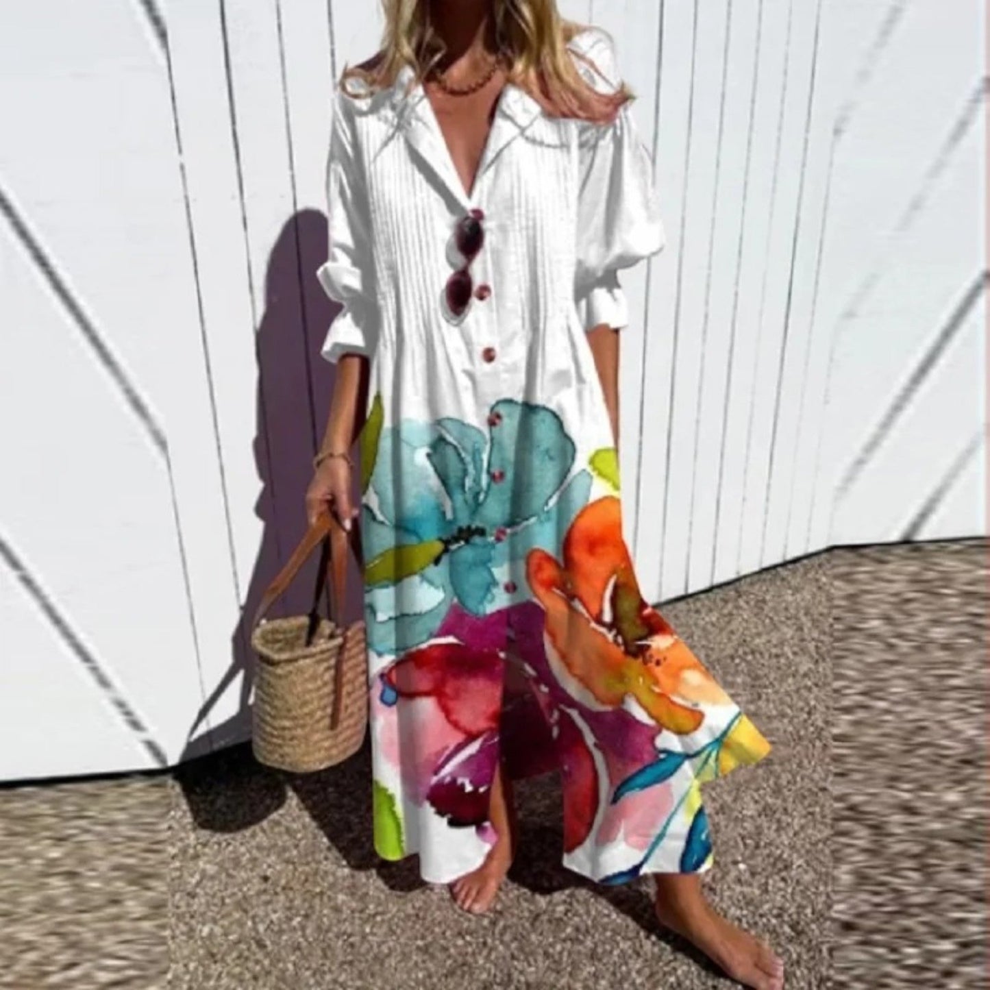 Boheemse Jurk Met V-hals | Maxi