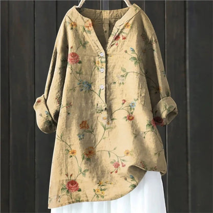 Gebloemde Blouse Met V-hals | Lange Mouw