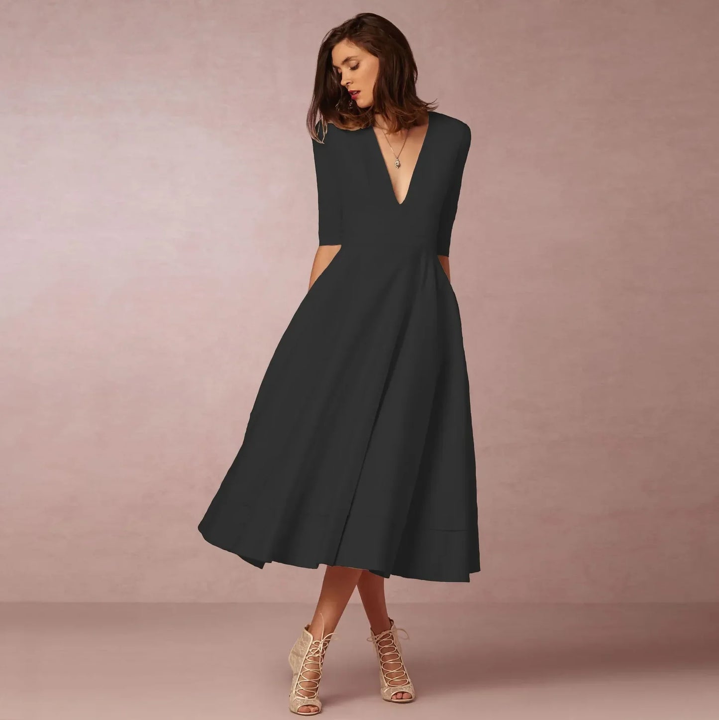 Anna | Elegante Avondjurk Met V-hals | Midi