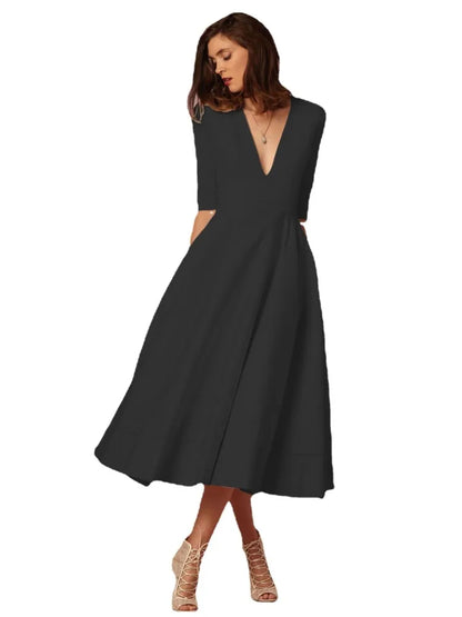 Anna | Elegante Avondjurk Met V-hals | Midi