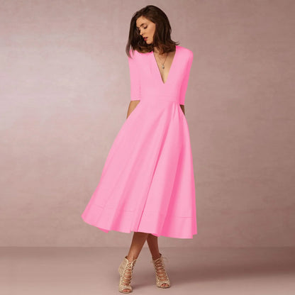 Anna | Elegante Avondjurk Met V-hals | Midi