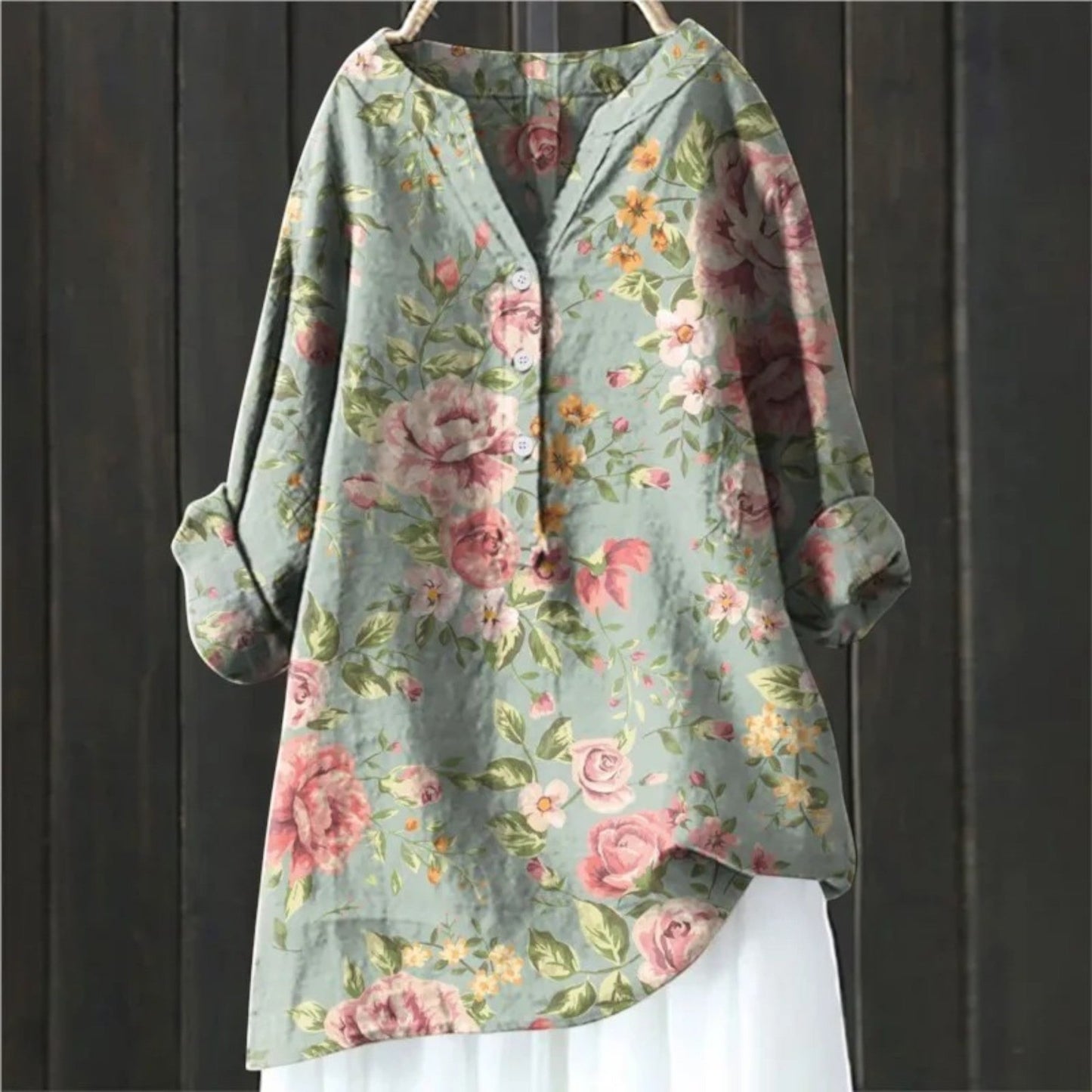Gebloemde Blouse Met V-hals | Lange Mouw
