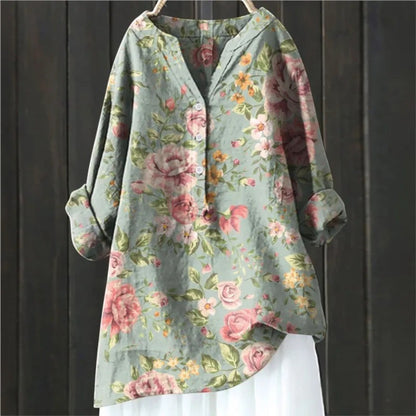 Gebloemde Blouse Met V-hals | Lange Mouw