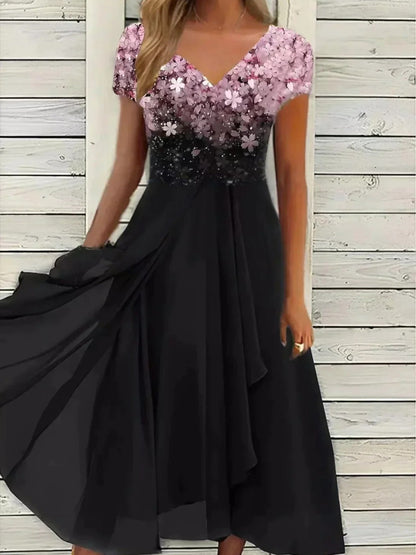 Elegante Bloemenjurk Met V-hals | Korte Mouwen