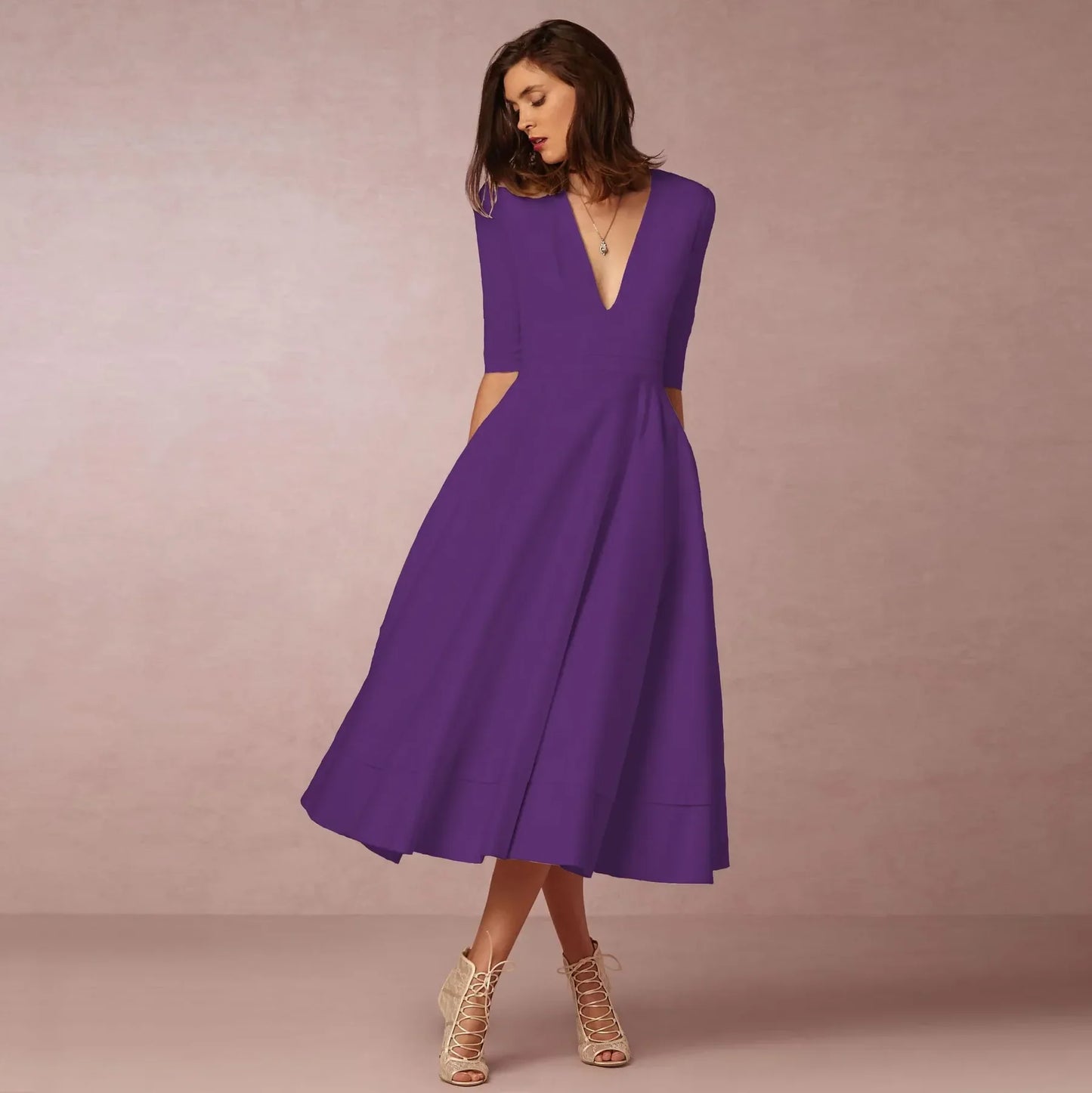 Anna | Elegante Avondjurk Met V-hals | Midi