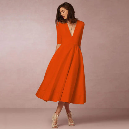 Anna | Elegante Avondjurk Met V-hals | Midi