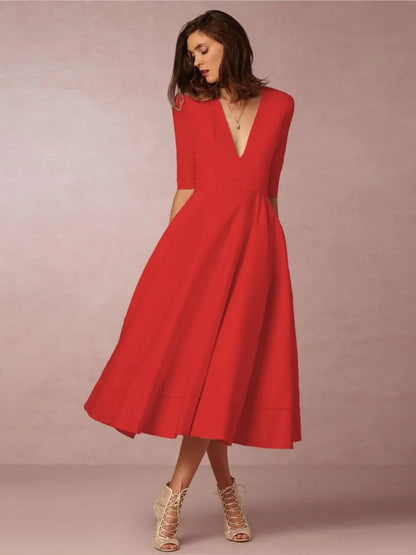 Anna | Elegante Avondjurk Met V-hals | Midi