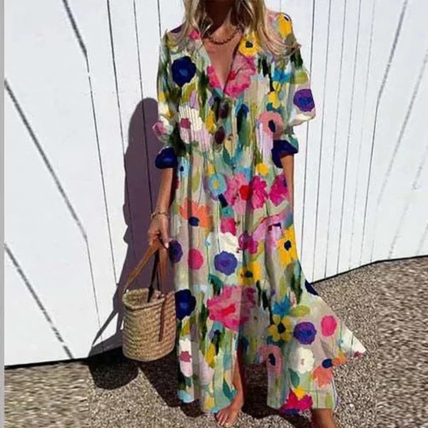 Boheemse Jurk Met V-hals | Maxi