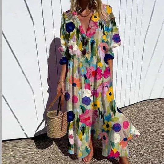 Boheemse Jurk Met V-hals | Maxi