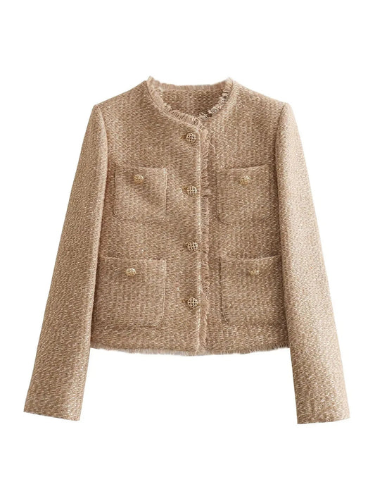 Elegante Tweed Blazer Jasje Met Knopen Voor Dames - Sarah