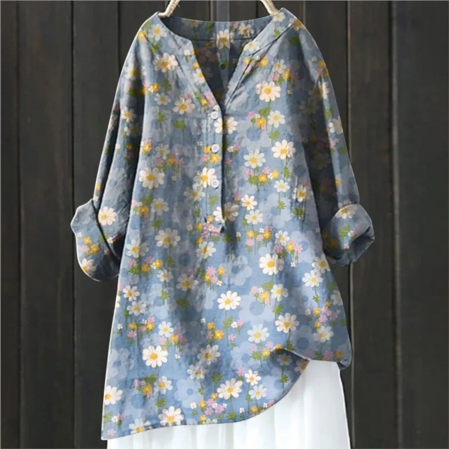 Gebloemde Blouse Met V-hals | Lange Mouw