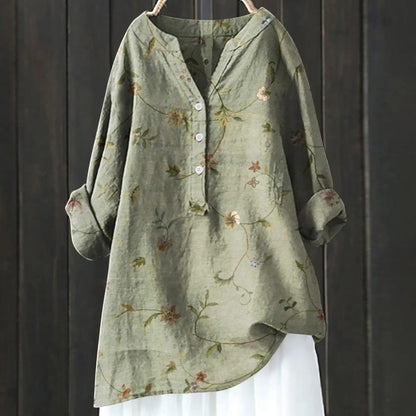 Gebloemde Blouse Met V-hals | Lange Mouw