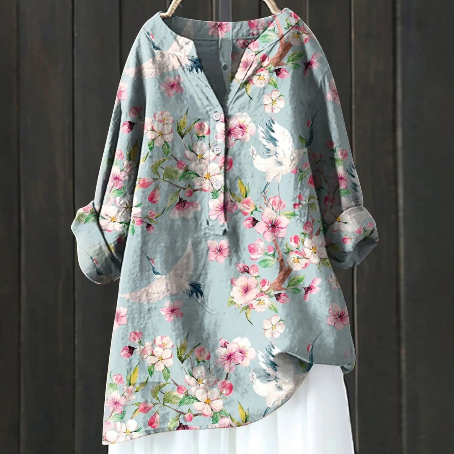 Gebloemde Blouse Met V-hals | Lange Mouw