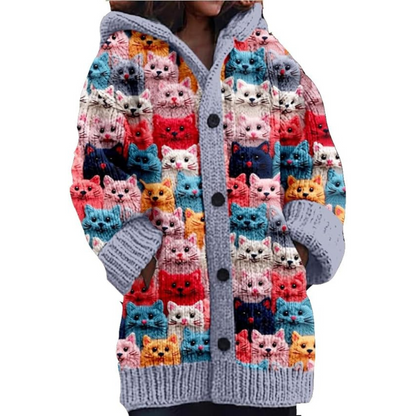 Stijlvolle Cardigan Met Kattenprint | Met Capuchon