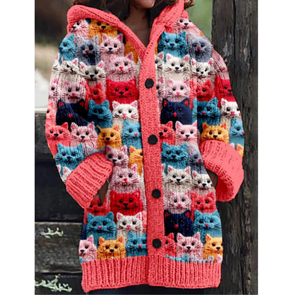 Stijlvolle Cardigan Met Kattenprint | Met Capuchon