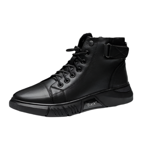 Zwarte Leren Laarzen Met Veters Voor Heren - Black Leather