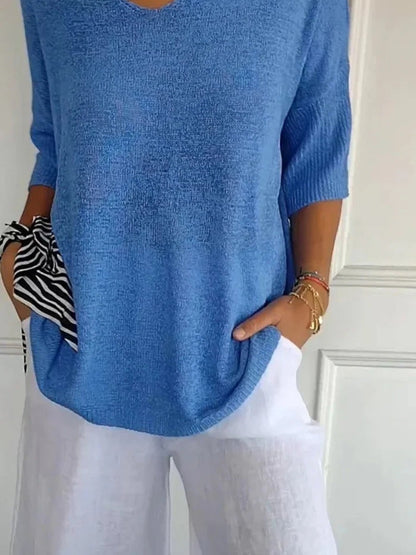Casual Gebreide Top Met V-hals