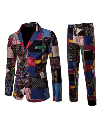 Carnaval Kleurrijk Herenpak - Slim Fit Tweedelig Kostuum met Broek voor Feesten en Carnaval