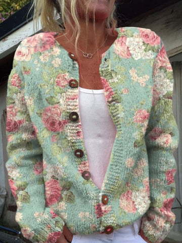 Warme Gebreid Dames Vest Met Bloemenprint - SANNE