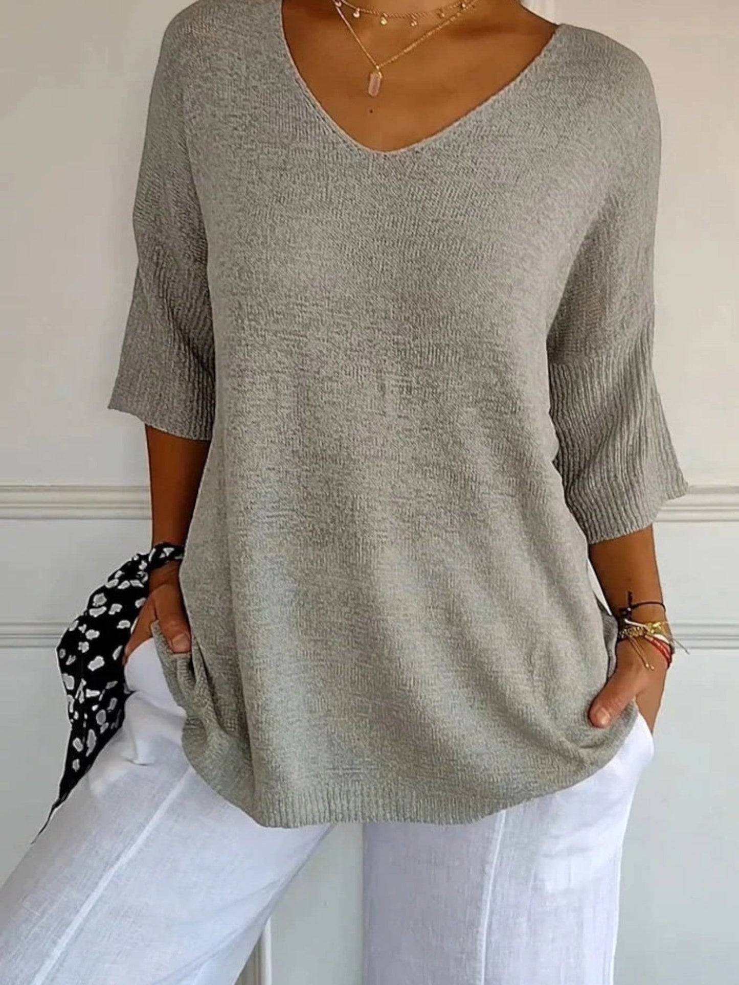 Casual Gebreide Top Met V-hals