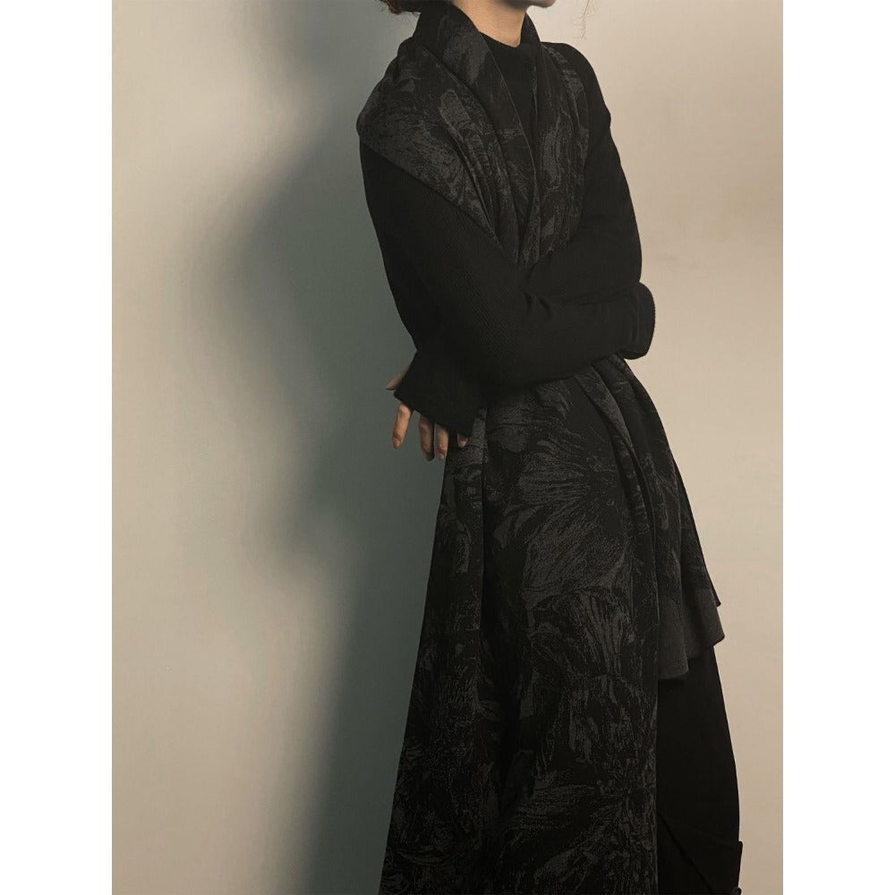 Zwarte Bloemenprint Omslagsjaal | Winter