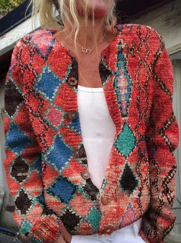 Warme Gebreid Dames Vest Met Bloemenprint - SANNE