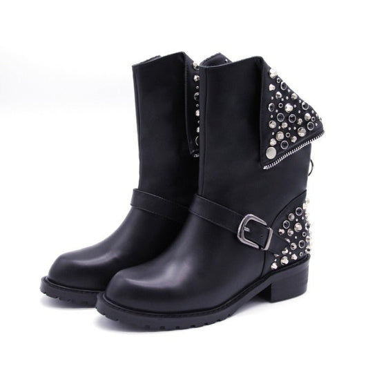 Zwarte Biker Boots Met Gesp | Zilveren Studs
