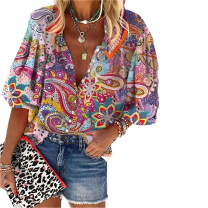 Bohemien Blouse Met V-hals | Veelkleurig