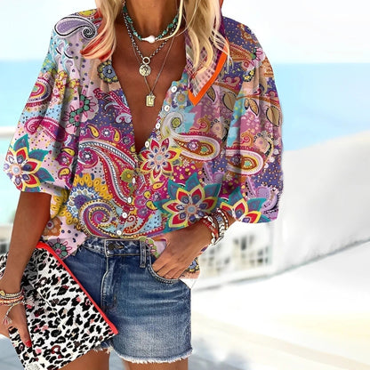 Bohemien Blouse Met V-hals | Veelkleurig