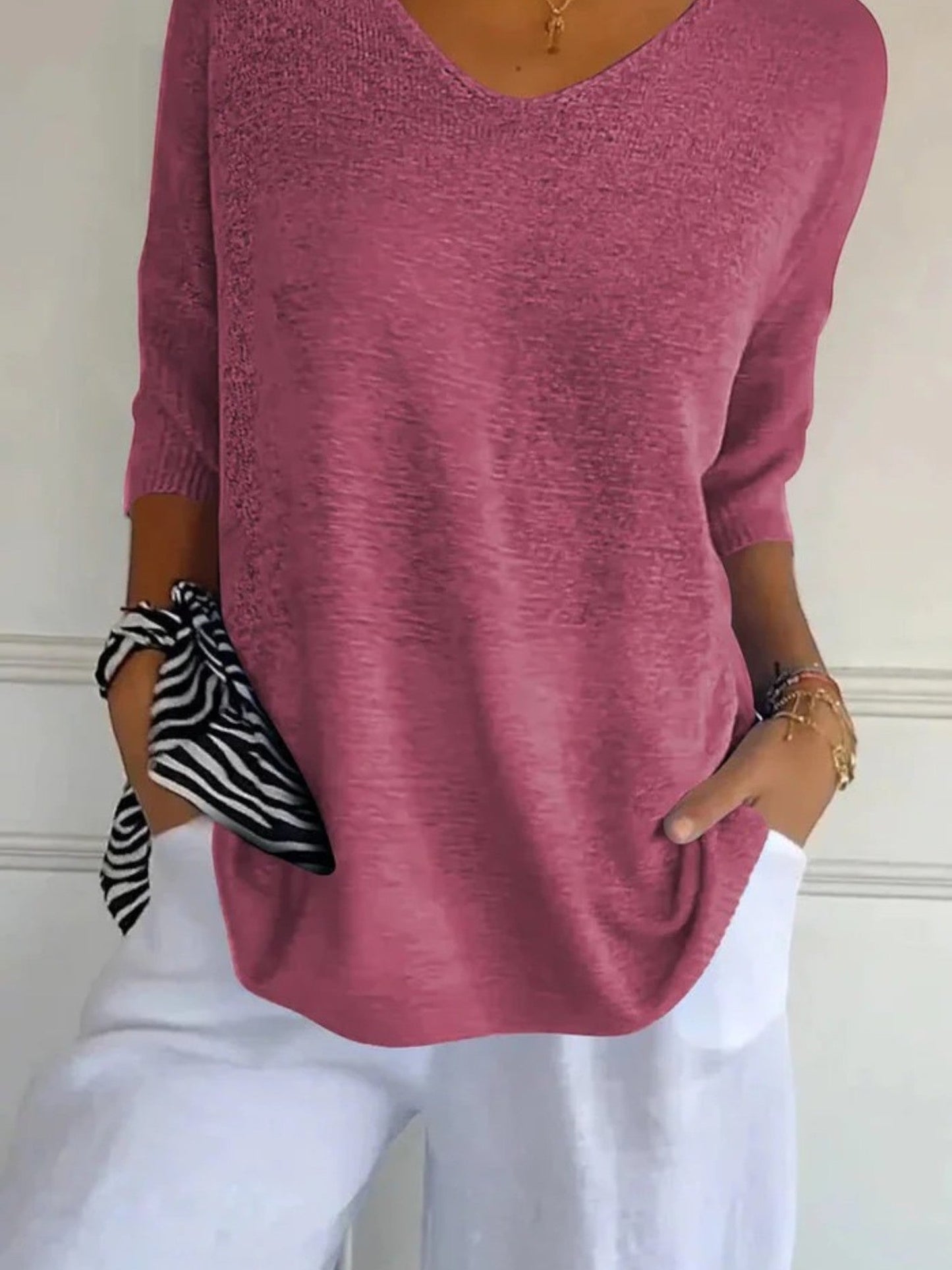 Casual Gebreide Top Met V-hals