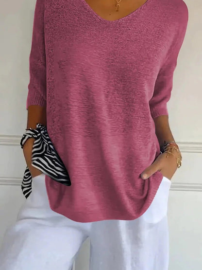 Casual Gebreide Top Met V-hals