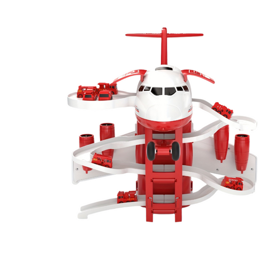 AdventurePlay Vliegtuig en Brandweerwagens Set - Racebaan en Garage Speelgoed voor Kinderen