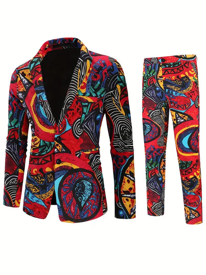 Carnaval Kleurrijk Herenpak - Slim Fit Tweedelig Kostuum met Broek voor Feesten en Carnaval